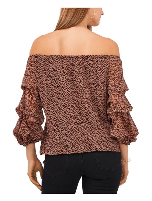 Vince Camuto Printed Off-The-Shoulder Balloon-Sleeve Top