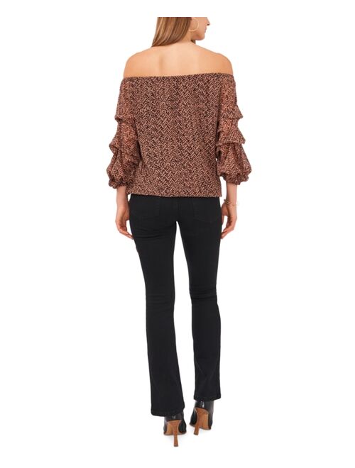 Vince Camuto Printed Off-The-Shoulder Balloon-Sleeve Top
