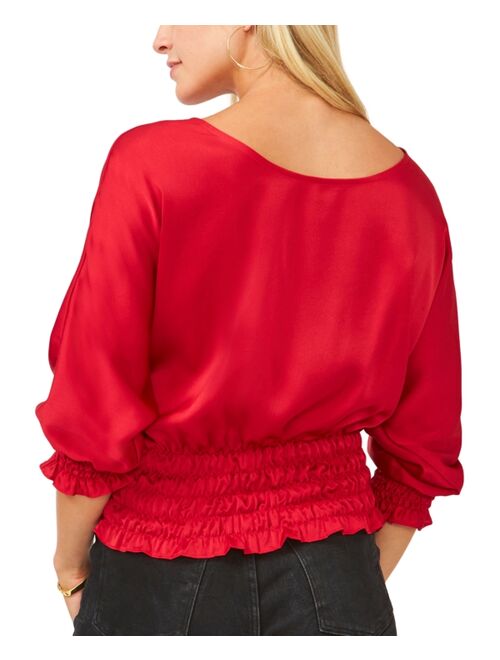 Vince Camuto Solid Dolman-Sleeve Smocked-Hem Top