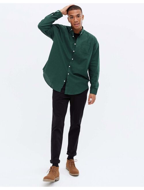 New Look long sleeve 90's oversized oxford shirt in green