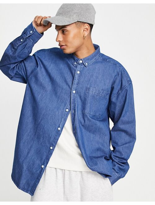 New Look long sleeve 90's oversized denim shirt mid blue
