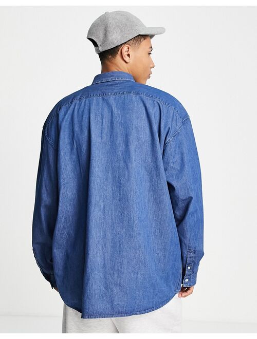New Look long sleeve 90's oversized denim shirt mid blue
