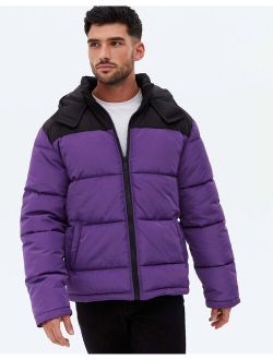 color block puffer jacket in purple