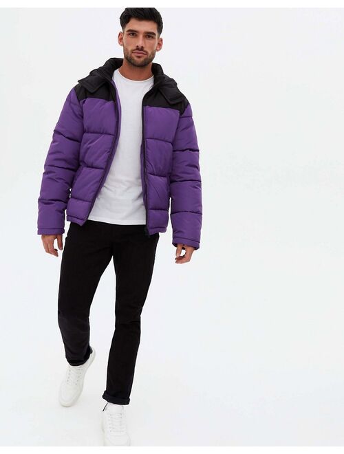 New Look color block puffer jacket in purple