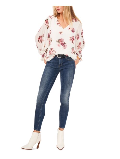 Vince Camuto Floral-Printed Smocked-Sleeve Top