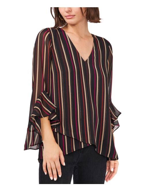 Vince Camuto Striped Flutter-Sleeve Top
