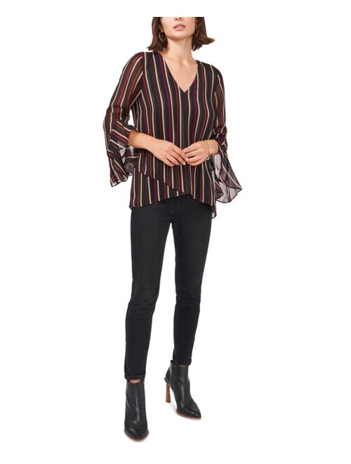 Vince Camuto Striped Flutter-Sleeve Top