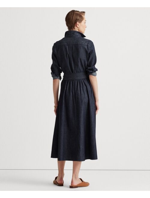 Buy Polo Ralph Lauren Faux-Wrap Belted Denim Midi Dress online | Topofstyle