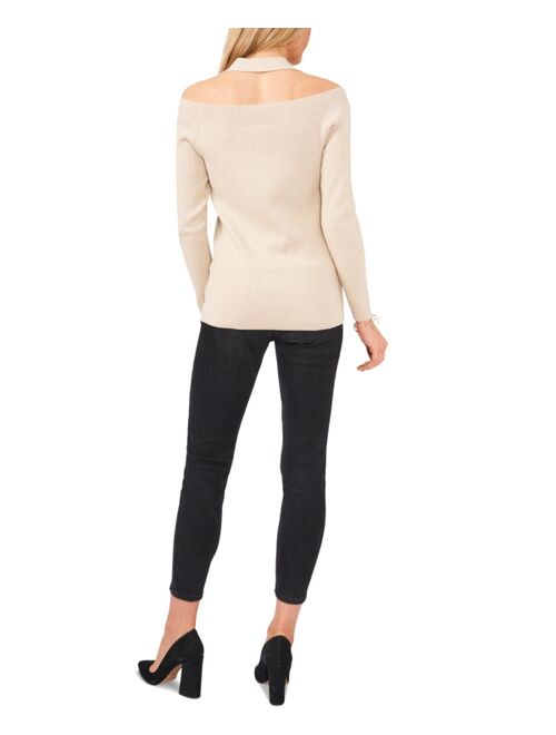 Vince Camuto Cold-Shoulder Lurex Sweater