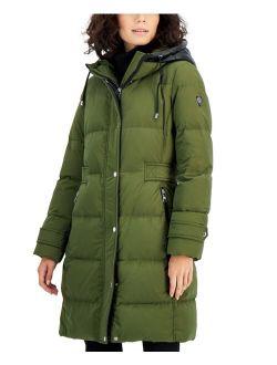 Women's Hooded Faux-Leather-Trim Down Puffer Coat