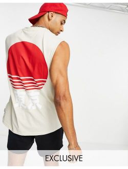 oversized tank with sun back print in beige - Exclusive to ASOS