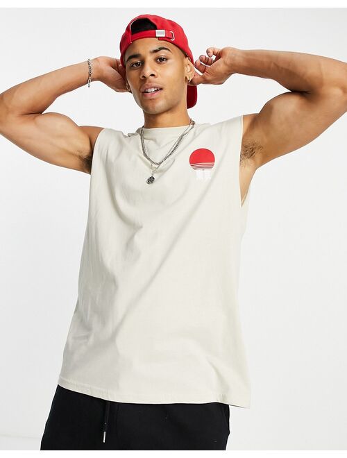Only & Sons oversized tank with sun back print in beige - Exclusive to ASOS