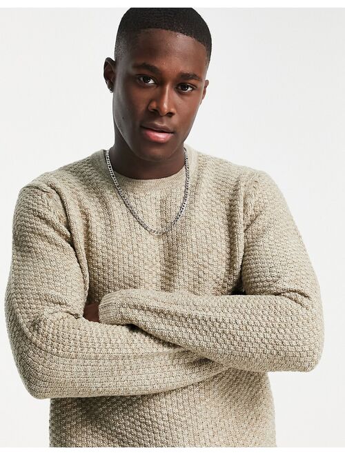 Only & Sons textured knit sweater in beige