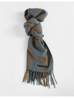 wool mix window pane check scarf in gray