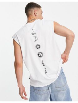 oversize tank with palmistry back print in white