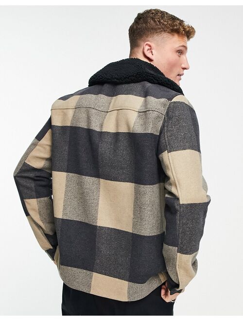 Only & Sons plaid trucker jacket with borg collar in beige