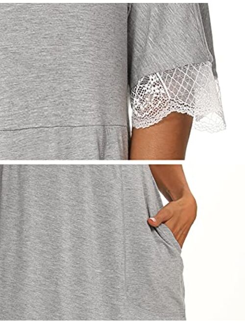LOLLO VITA Women Nightgowns Long Sleeve Soft Sleepwear Button Down Nightshirt House Dress Breastfeeding with Pockets