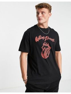 oversized band t-shirt with Rolling Stones print in black