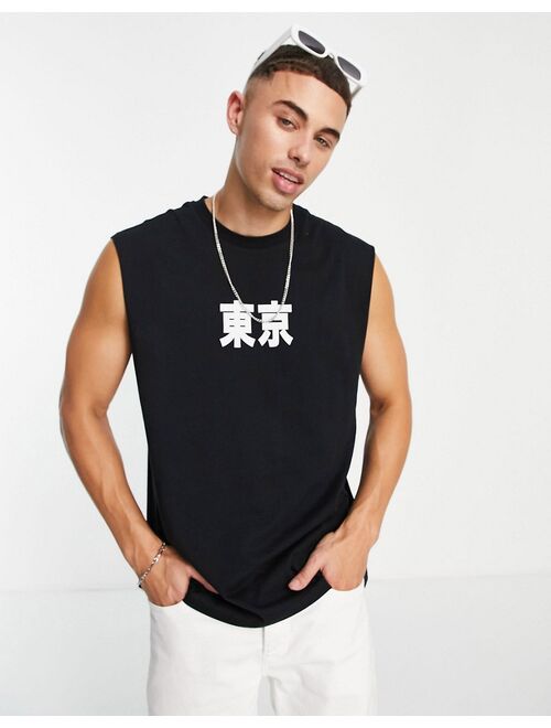 Only & Sons oversized tank with mountain back print in black Exclusive at ASOS
