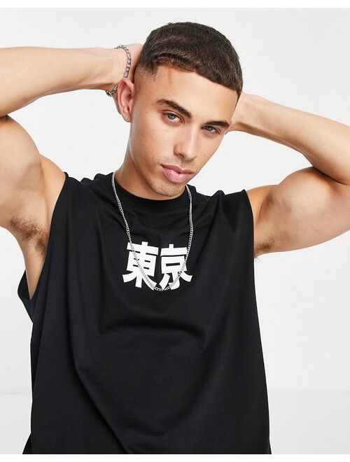 Only & Sons oversized tank with mountain back print in black Exclusive at ASOS