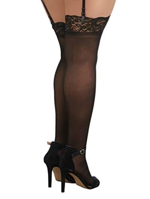 Dreamgirl Women's Sheer Thigh-High Stockings with Silicone Lace Top