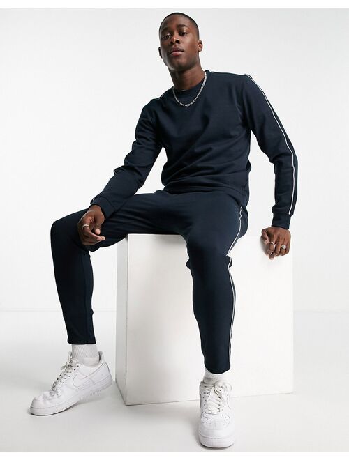 Only & Sons tracksuit with crew neck sweat and piping in navy