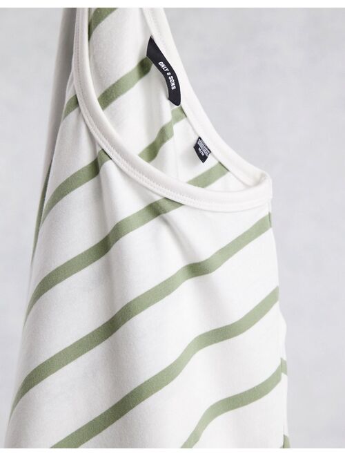 Only & Sons organic cotton oversized T-shirt in beige with green vertical stripe