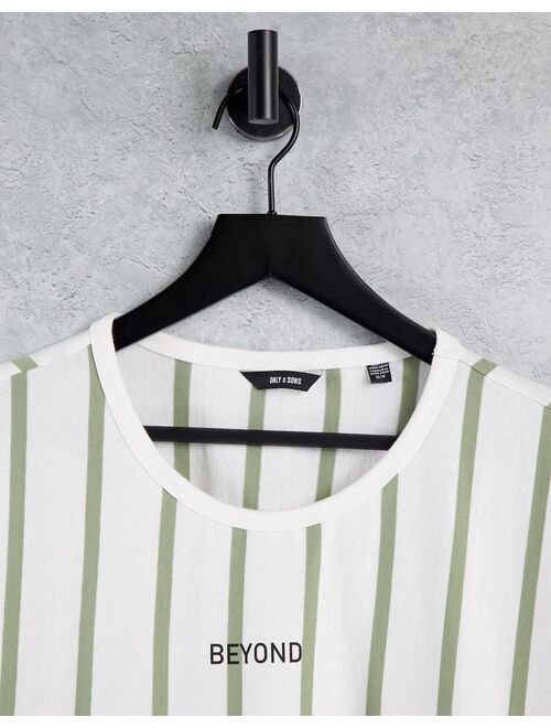 Only & Sons organic cotton oversized T-shirt in beige with green vertical stripe