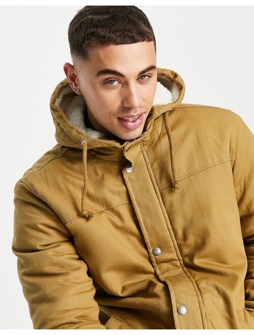 Only & Sons teddy lined parka with hood in camel