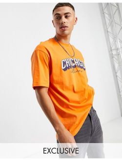 oversized T-shirt with Chicago print in orange Exclusive to ASOS