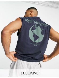 oversized tank with Worldwide back print in navy - Exclusive to ASOS