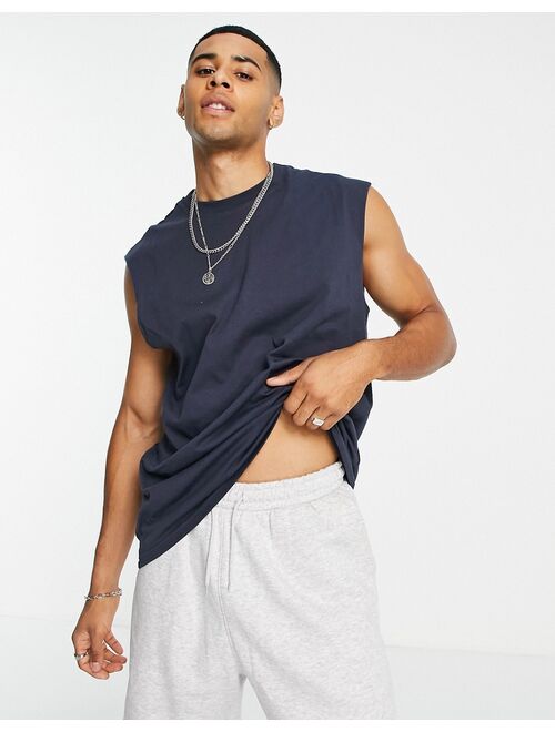 Only & Sons oversized tank with Worldwide back print in navy - Exclusive to ASOS