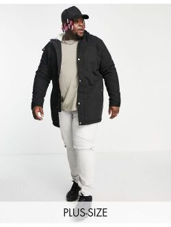 Plus sherpa lined parka jacket with hood in black