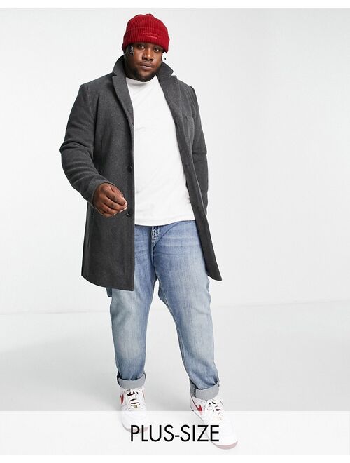 Only & Sons Plus wool mix overcoat in gray