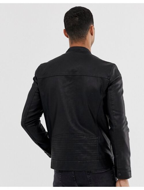 Buy Only & Sons faux leather racer jacket in black online | Topofstyle
