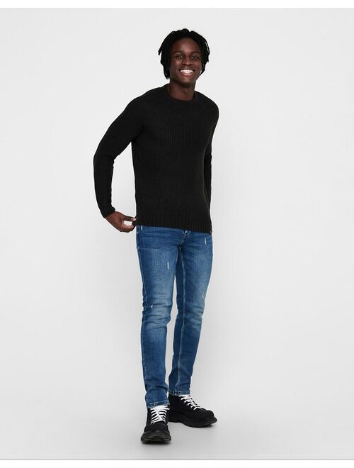 Only & Sons textured raglan sweater in black