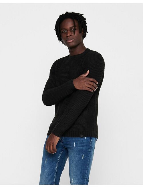 Only & Sons textured raglan sweater in black