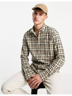 textured check shirt with button chest pocket in beige