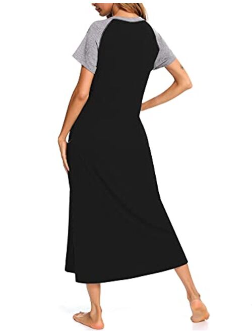 LOLLO VITA Long Nightgowns for Women Full Length Sleeping Dress Loungewear Soft Nightshirts Sleepwear with Pockets