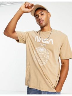 oversized t-shirt with NASA chest print in beige