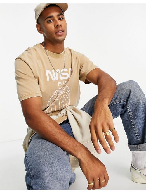 Only & Sons oversized t-shirt with NASA chest print in beige