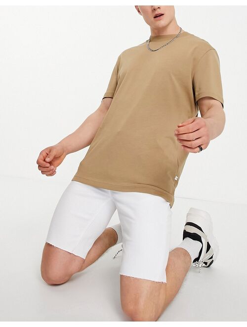 Only & Sons denim shorts with raw hem in white