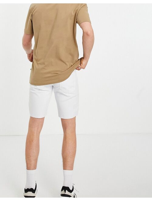 Only & Sons denim shorts with raw hem in white