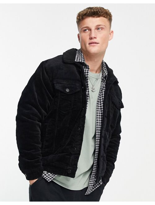 Only & Sons cord jacket with sherpa lining in black