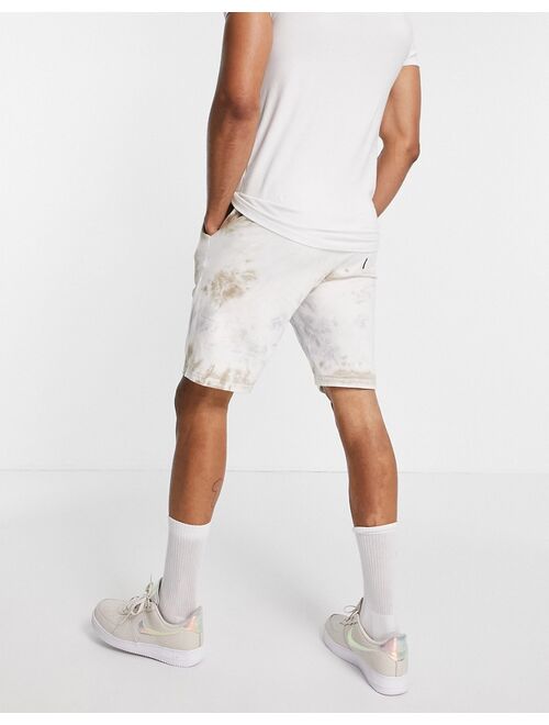 Only & Sons jersey shorts in white and beige tie-dye with organic cotton