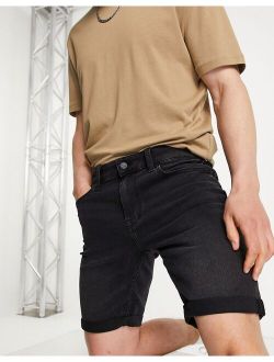 slim fit denim shorts in washed black