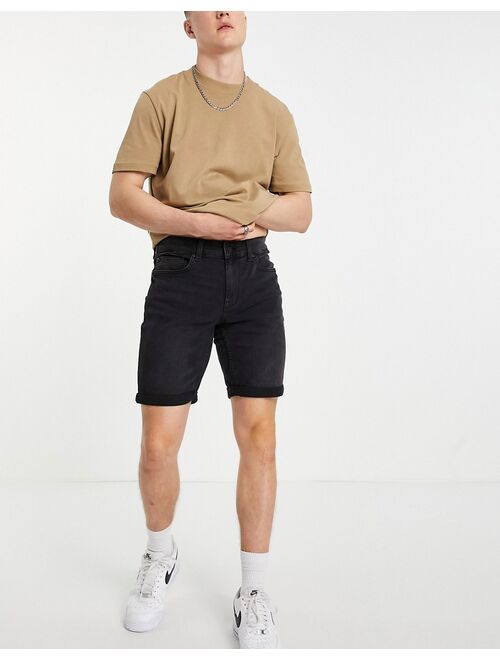Only & Sons slim fit denim shorts in washed black