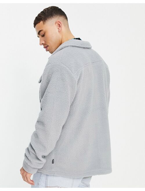 Only & Sons borg overshirt with chest pockets in gray