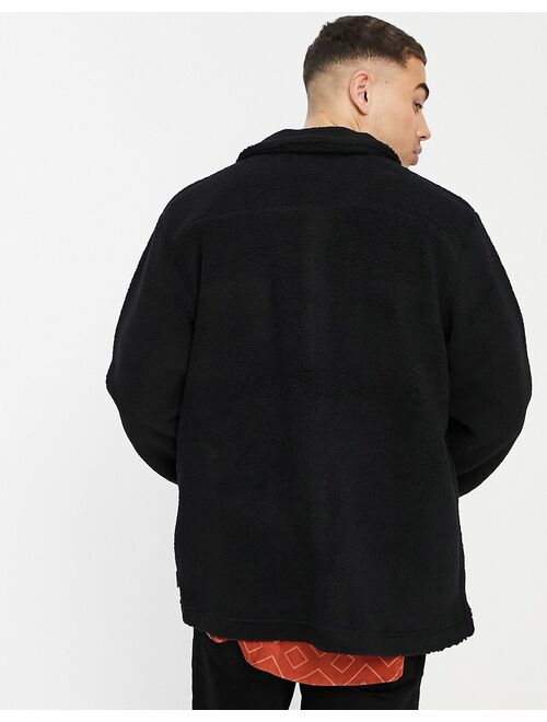 Only & Sons borg overshirt with chest pockets in black