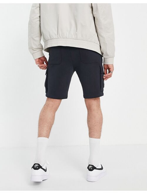 Only & Sons jersey cargo shorts in black